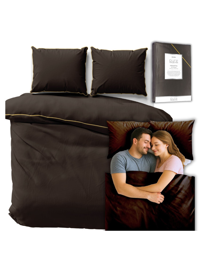 KOMPLET POŚCIELI PURE 160x200 MAKOSATYNA ESPRESSO