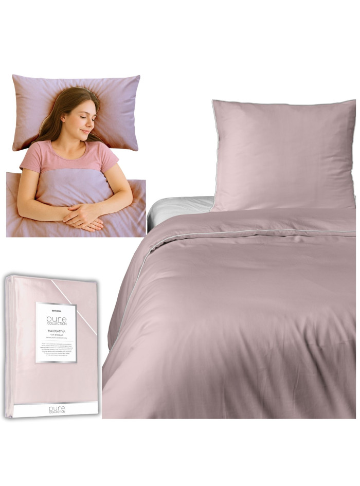 KOMPLET POŚCIELI PURE 140x200 MAKOSATYNA PUDROWO RÓŻOWA