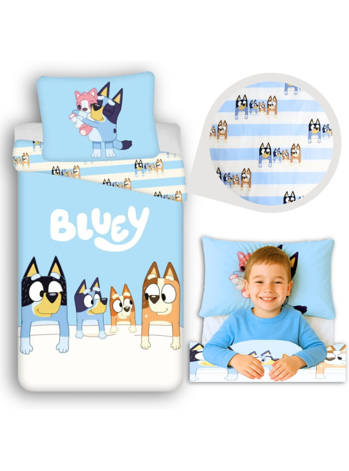 POŚCIEL BLUEY 140x200 BLUE I BINGO Z RODZINĄ BL-02