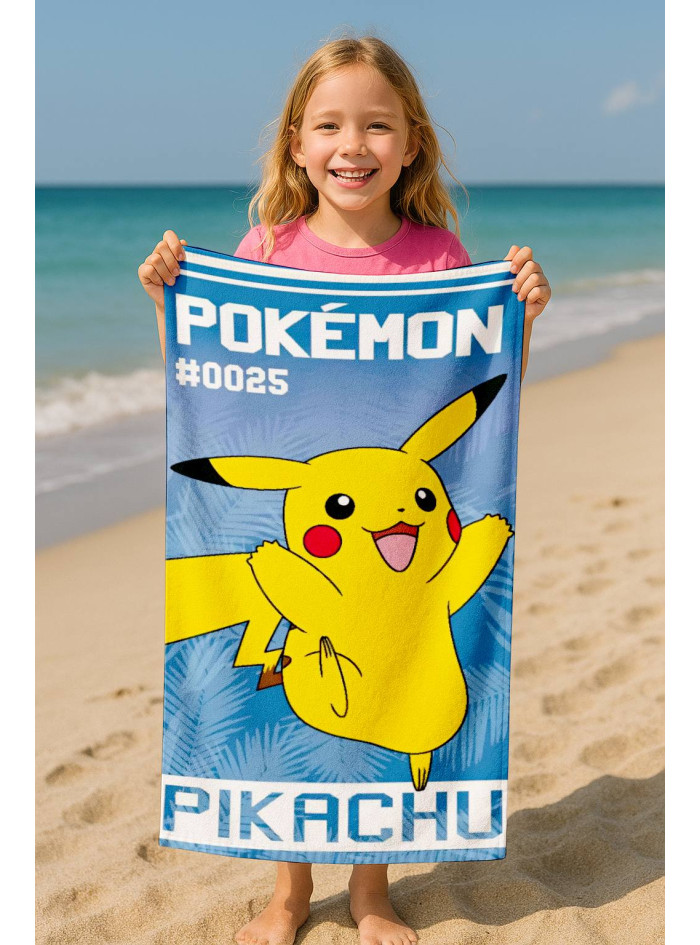 RĘCZNIK PLAŻOWY 70x140 POKEMON PIKACHU NIEBIESKI