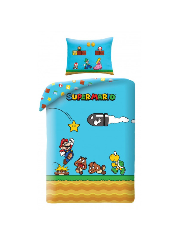 POŚCIEL 140x200 SUPER MARIO BROS LUIGI NIEBIESKA
