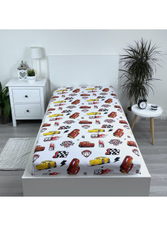 PRZEŚCIERADŁO Z GUMKA 90x200 AUTA ZYGZAK MCQUEEN BIAŁE 2