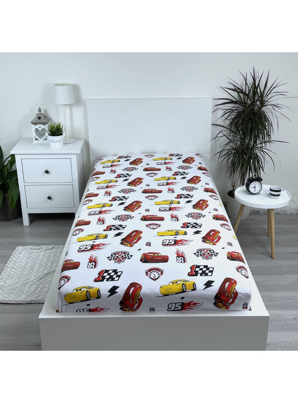 PRZEŚCIERADŁO Z GUMKA 90x200 AUTA ZYGZAK MCQUEEN BIAŁE