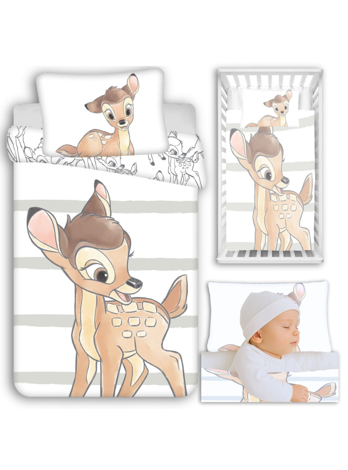 POŚCIEL DO ŁÓŻECZKA 100x135 JELONEK BAMBI W PASY