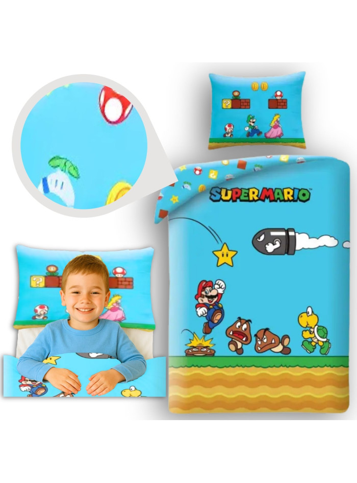 POŚCIEL 140x200 SUPER MARIO BROS LUIGI NIEBIESKA