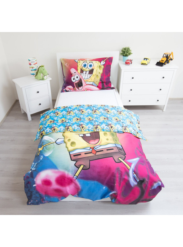 POŚCIEL BAWEŁNIANA 140x200 SPONGEBOB KANCIASTOPORTY