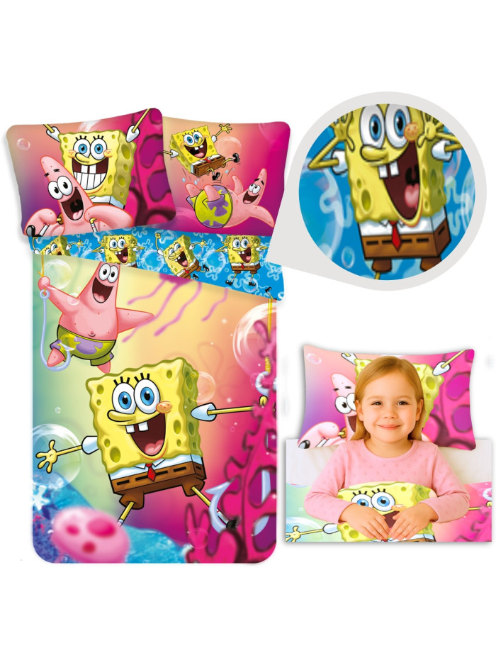 POŚCIEL BAWEŁNIANA 140x200 SPONGEBOB KANCIASTOPORTY