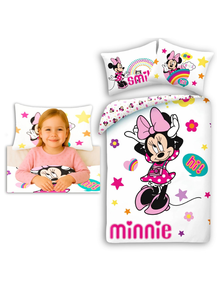 KOMPLET POŚCIELI 140x200 MYSZKA MINNIE MOUSE BIAŁA
