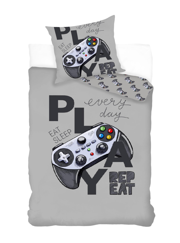 POŚCIEL MŁODZIEŻOWA 140x200 DLA GRACZA PAD SZARA NB1421