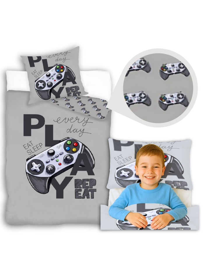 POŚCIEL MŁODZIEŻOWA 140x200 DLA GRACZA PAD SZARA NB1421