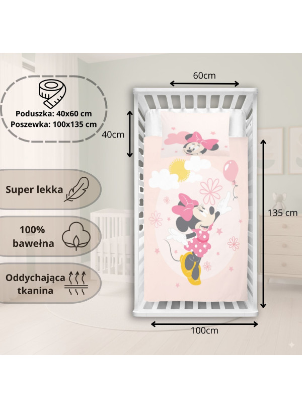 POŚCIEL DO ŁÓŻECZKA 100x135 cm MYSZKA MINNIE MN-3392