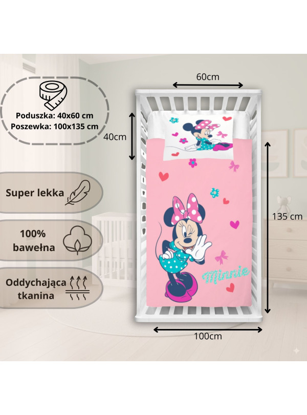 POŚCIEL DO ŁÓŻECZKA 100x135 cm MYSZKA MINNIE MN-52