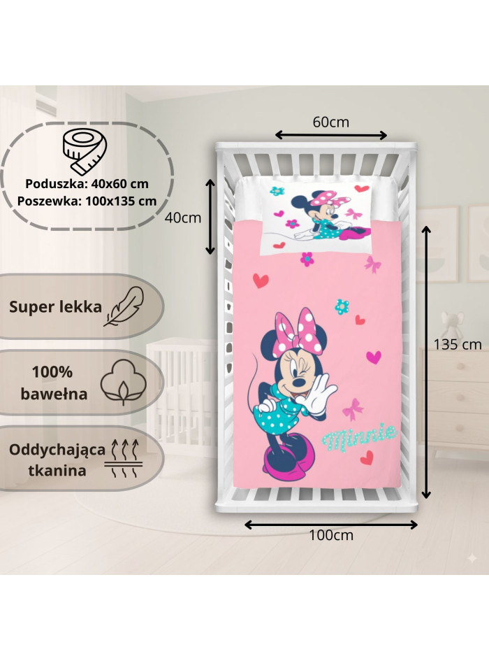 POŚCIEL DO ŁÓŻECZKA 100x135 cm MYSZKA MINNIE MN-52