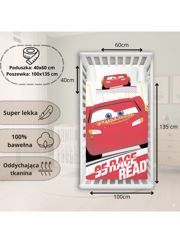 POŚCIEL DO ŁÓŻECZKA 100x135 cm AUTA ZYGZAK MC QUEEN CARS 3390