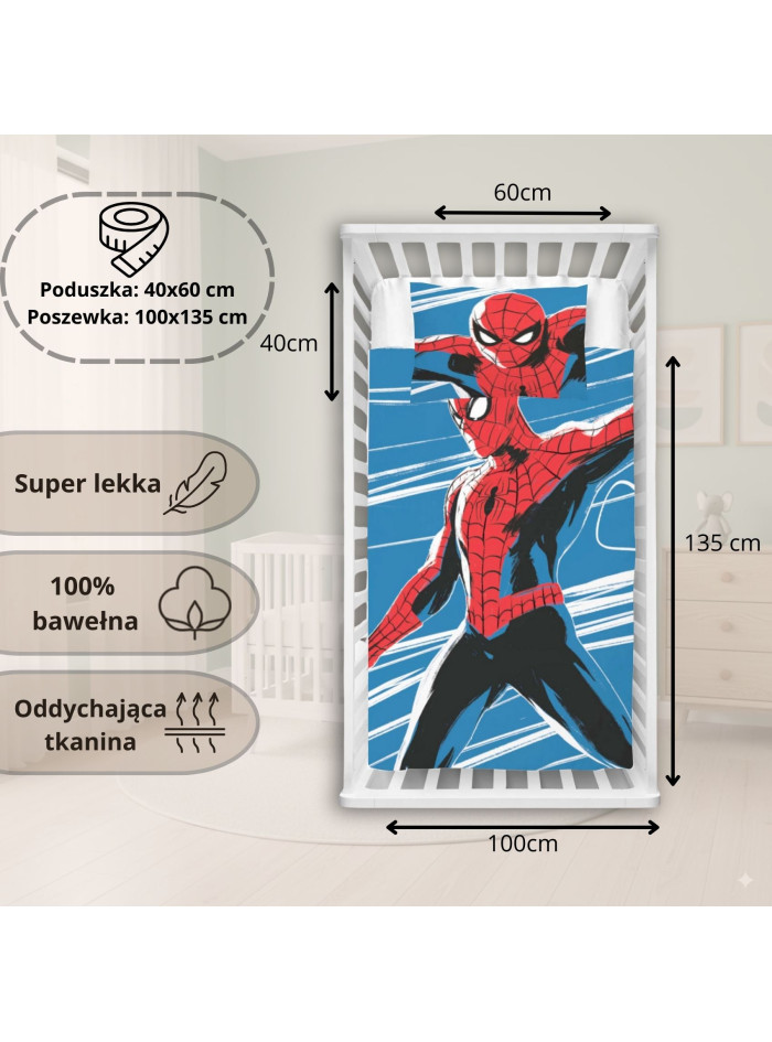 POŚCIEL DO ŁÓŻECZKA 100x135 cm SPIDERMAN ŚWIECĄCA W CIEMNOŚCI SPD-1053