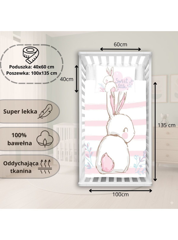 POŚCIEL DO ŁÓŻECZKA 100x135 RÓŻOWY KRÓLICZEK BUNNY