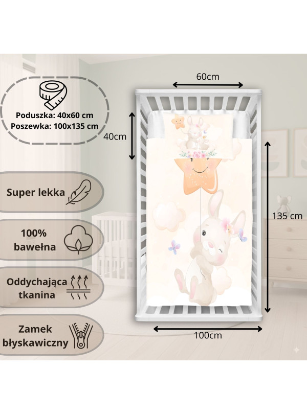 POŚCIEL DO ŁÓŻECZKA 100x135 KRÓLICZEK GWIAZDKA