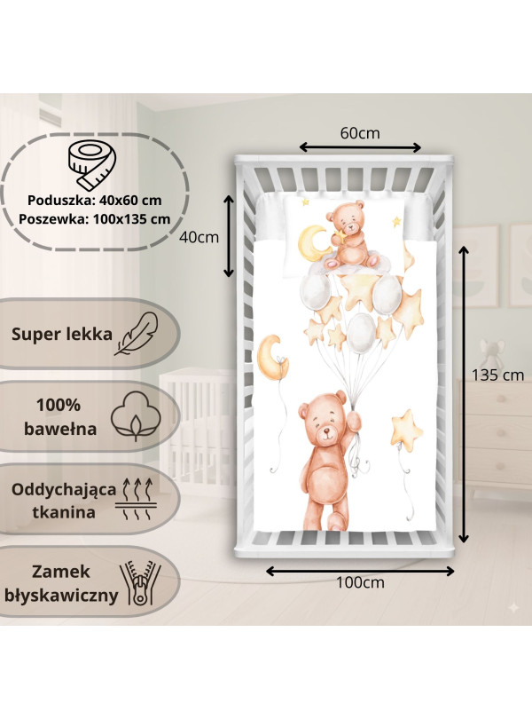 POŚCIEL DO ŁÓŻECZKA 100x135 MIŚ Z BALONIKAMI