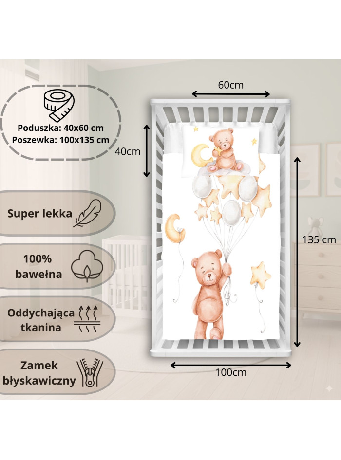 POŚCIEL DO ŁÓŻECZKA 100x135 MIŚ Z BALONIKAMI