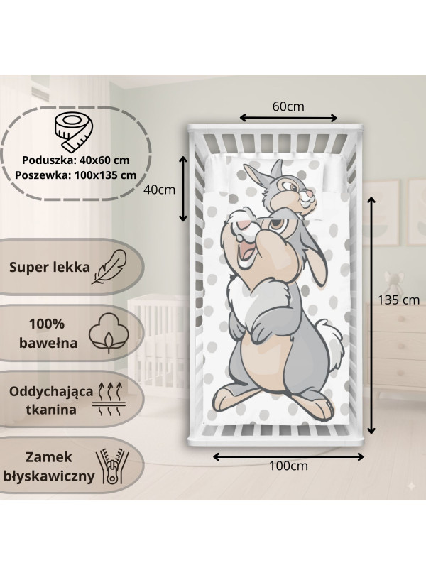 POŚCIEL DO ŁÓŻECZKA 100x135 BAMBI KRÓLICZEK TUPTUŚ