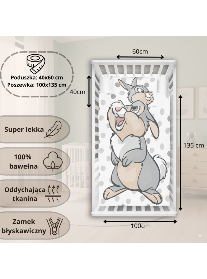 POŚCIEL DO ŁÓŻECZKA 100x135 BAMBI KRÓLICZEK TUPTUŚ