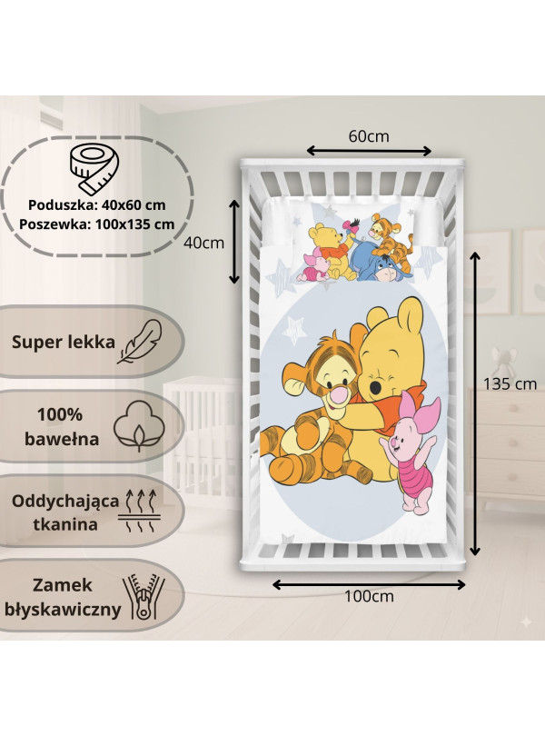 POŚCIEL DO ŁÓŻECZKA 100x135 cm KUBUŚ PUCHATEK BIAŁA WTP-02
