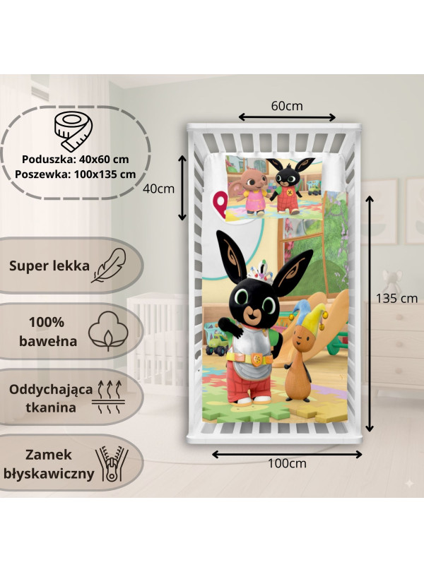 POŚCIEL DO ŁÓŻECZKA 100x135 DLA DZIECI KRÓLIK BING I FLOP