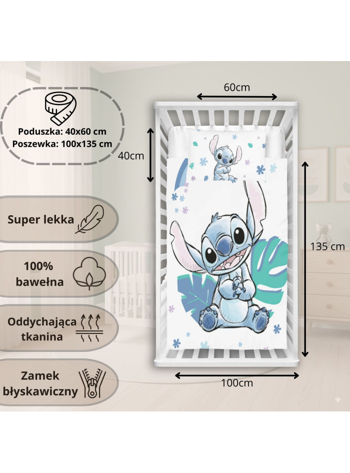 POŚCIEL DO ŁÓŻECZKA 100x135 LILO I STITCH TĘCZA