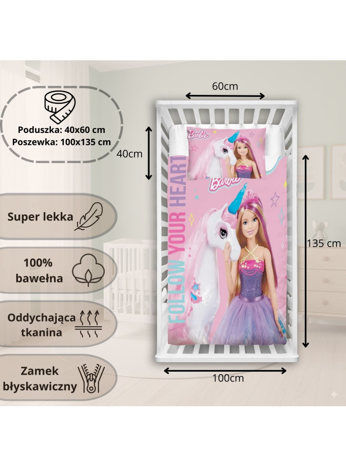 POŚCIEL BAWEŁNIANA 100x135 DZIECIĘCA DO ŁÓŻECZKA BARBIE KSIĘŻNICZKA KUCYK