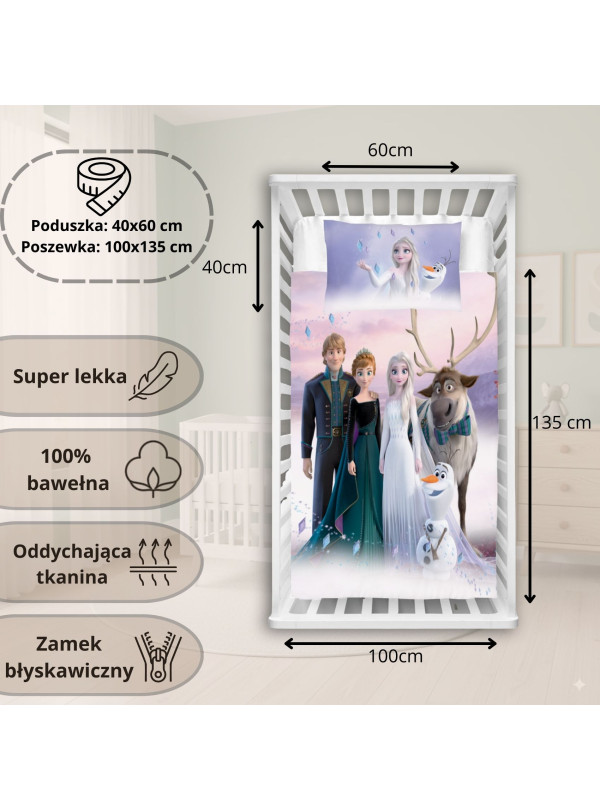 POŚCIEL DO ŁÓŻECZKA 100x135 cm FROZEN ELSA ANNA OLAF KRISTOFF