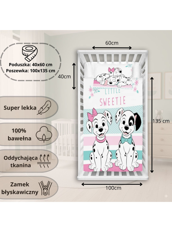 POŚCIEL DO ŁÓŻECZKA 100x135 101 DALMATYŃCZYKÓW DISNEY