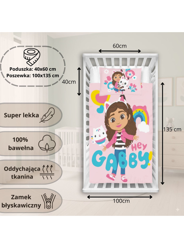 POŚCIEL DO ŁÓŻECZKA 100x135 KOCI DOMEK GABI RÓŻOWA HEY GABBY