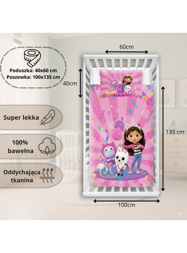 POŚCIEL DO ŁÓŻECZKA 100x135 KOCI DOMEK GABI RÓŻOWA