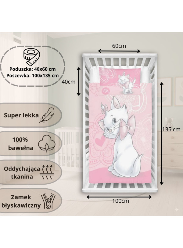 POŚCIEL DO ŁÓŻECZKA 100x135 KOTKA MARIE DISNEY