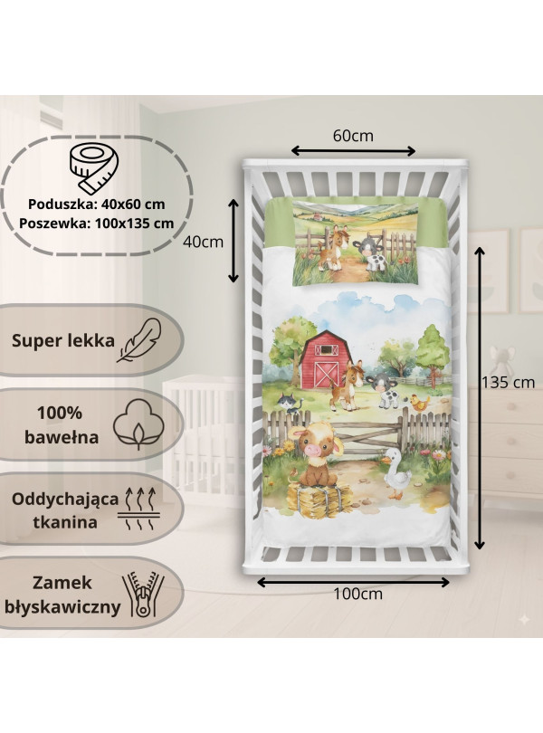 POŚCIEL DO ŁÓŻECZKA 100x135 WIEŚ FARMA BIAŁA 5140_A