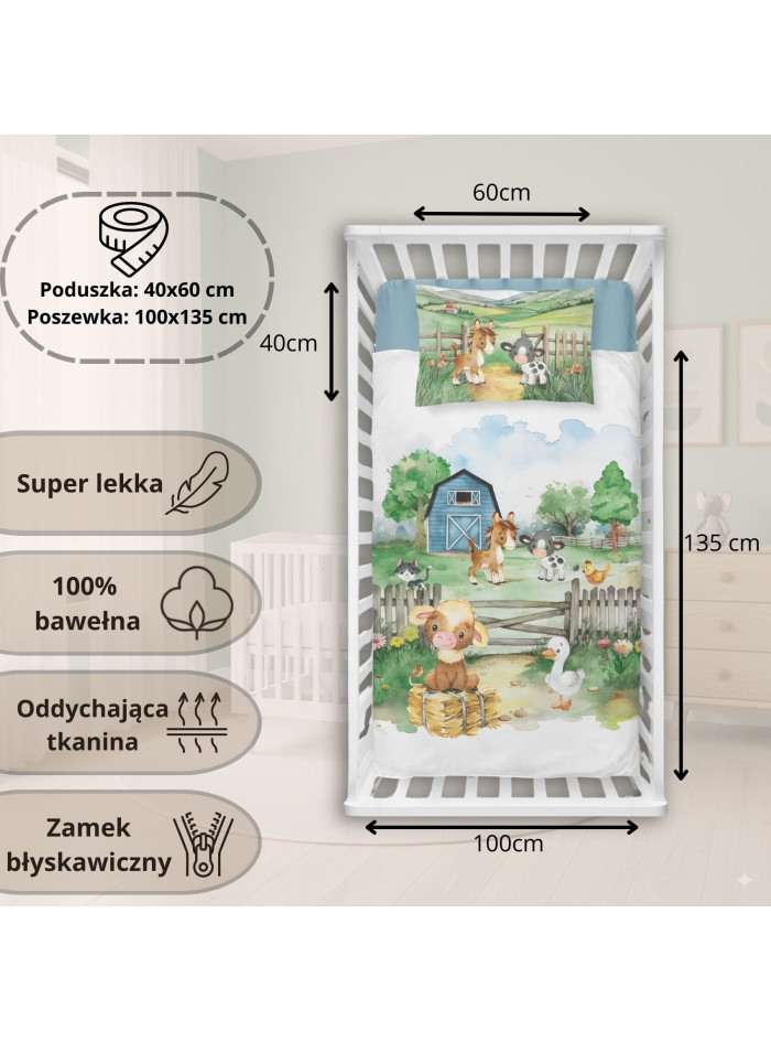 POŚCIEL DO ŁÓŻECZKA 100x135 WIEŚ FARMA NIEBIESKA 5140_B