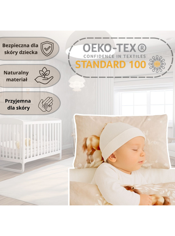 POŚCIEL DO ŁÓŻECZKA 100x135 BEŻOWA Z KONIEM 5137_A