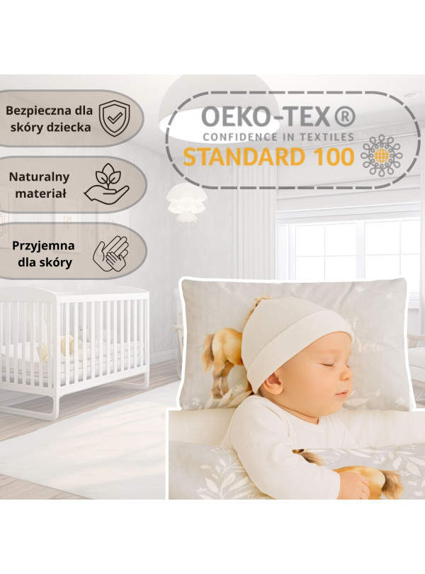 POŚCIEL DO ŁÓŻECZKA 90x120 SZARA Z KONIEM 5137_B