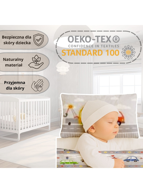 POŚCIEL DO ŁÓŻECZKA 90x120 SZARA AUTA 5139_B