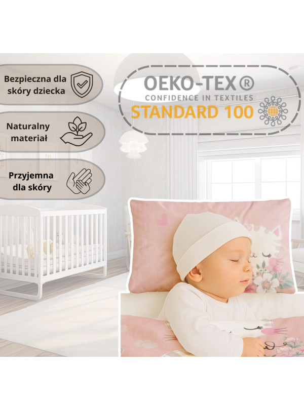 POŚCIEL DO ŁÓŻECZKA 90x120 JASNO RÓŻOWA KOTEK 5136_B