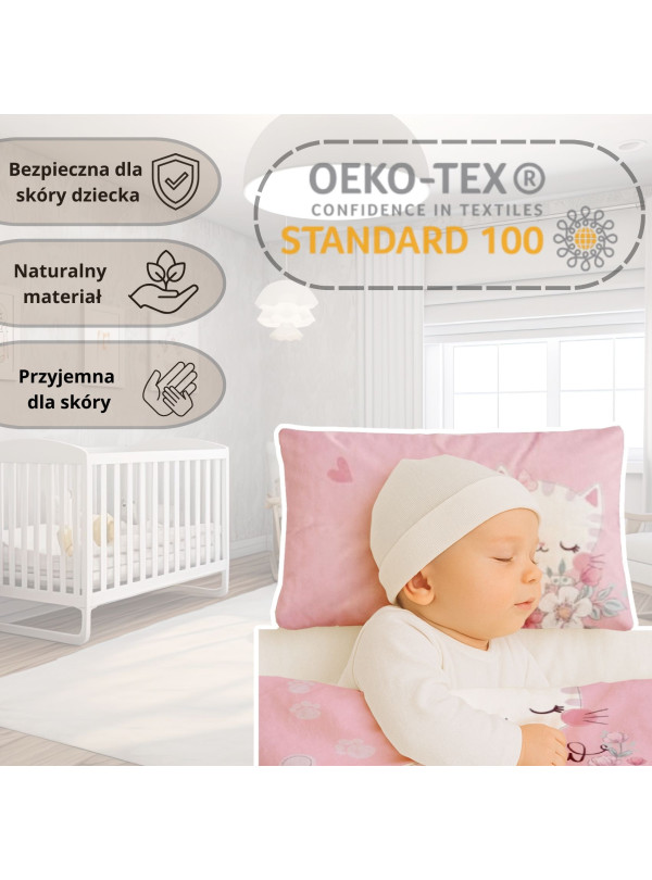 POŚCIEL DO ŁÓŻECZKA 100x135 RÓŻOWA KOTEK 5136_A