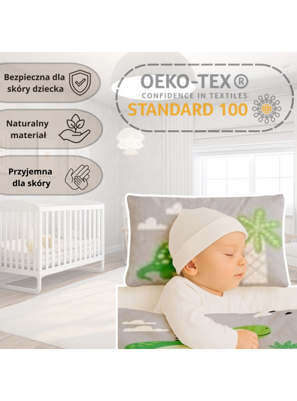 POŚCIEL DO ŁÓŻECZKA 90x120 SZARA DINOZAURY 5135_B