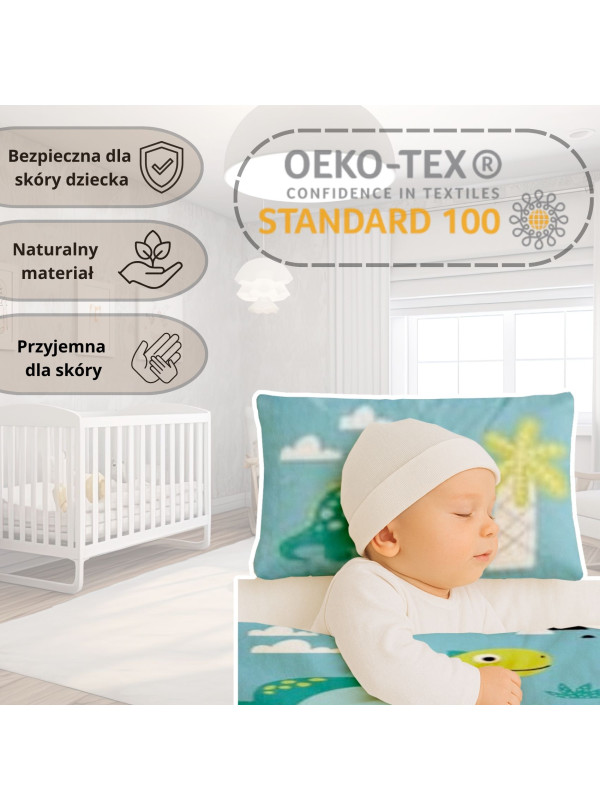 POŚCIEL DO ŁÓŻECZKA 90x120 NIEBIESKA DINOZAURY 5135_A