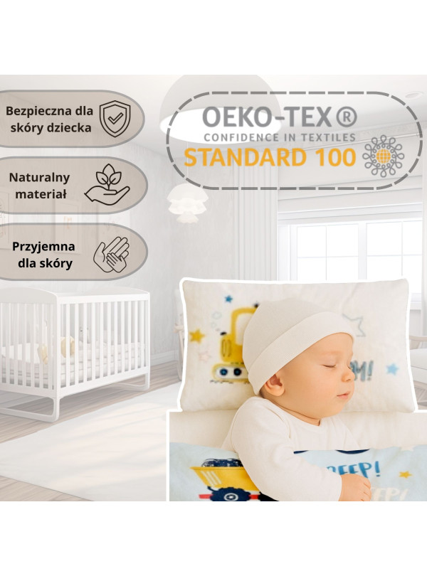 POŚCIEL DO ŁÓŻECZKA 90x120 NIEBIESKA CIĘŻARÓWKI 5134_A