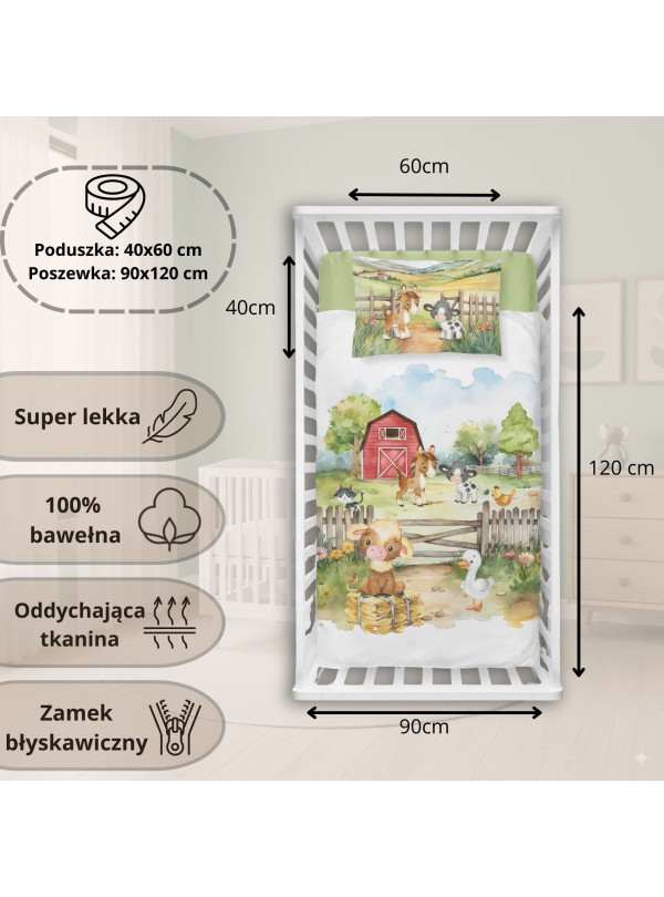 POŚCIEL DO ŁÓŻECZKA 90x120 WIEŚ FARMA BIAŁA 5140_A