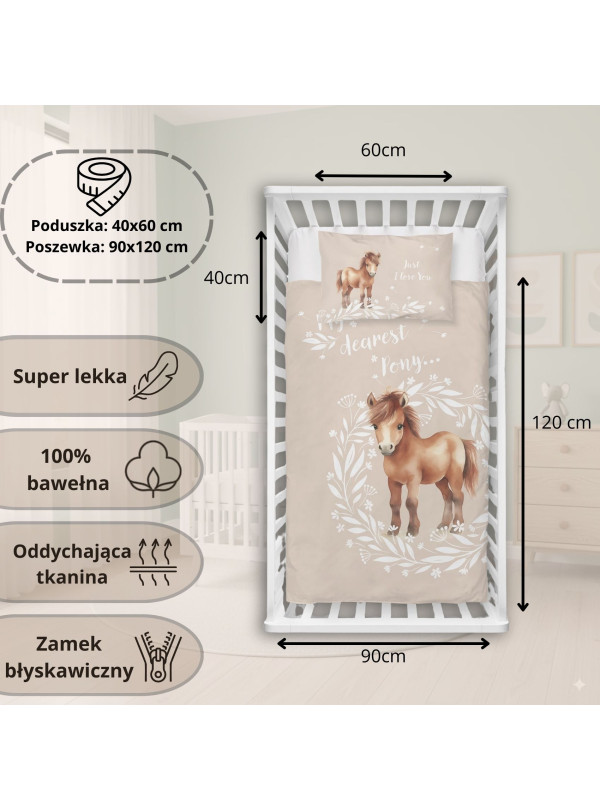 POŚCIEL DO ŁÓŻECZKA 90x120 BEŻOWA Z KONIEM 5137_A