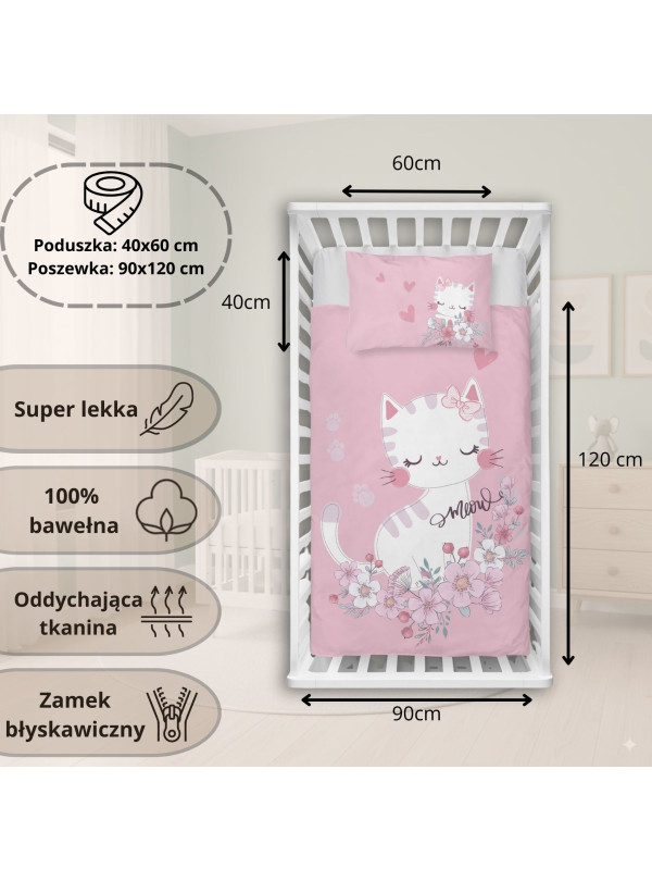POŚCIEL DO ŁÓŻECZKA 90x120 RÓŻOWA KOTEK 5136_A