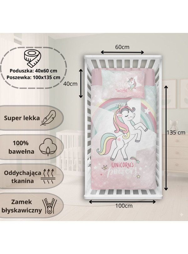 POŚCIEL DO ŁÓŻECZKA 100x135 JEDNOROŻEC TĘCZA 5133_B