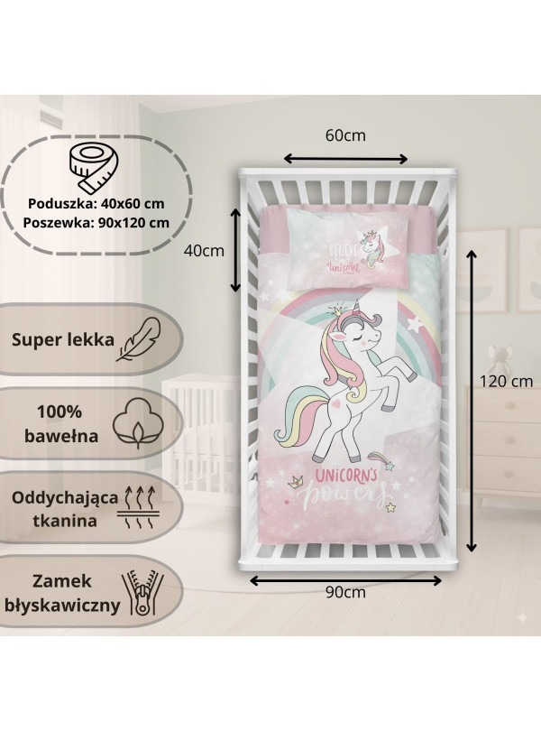 POŚCIEL DO ŁÓŻECZKA 90x120 JEDNOROŻEC TĘCZA 5133_B