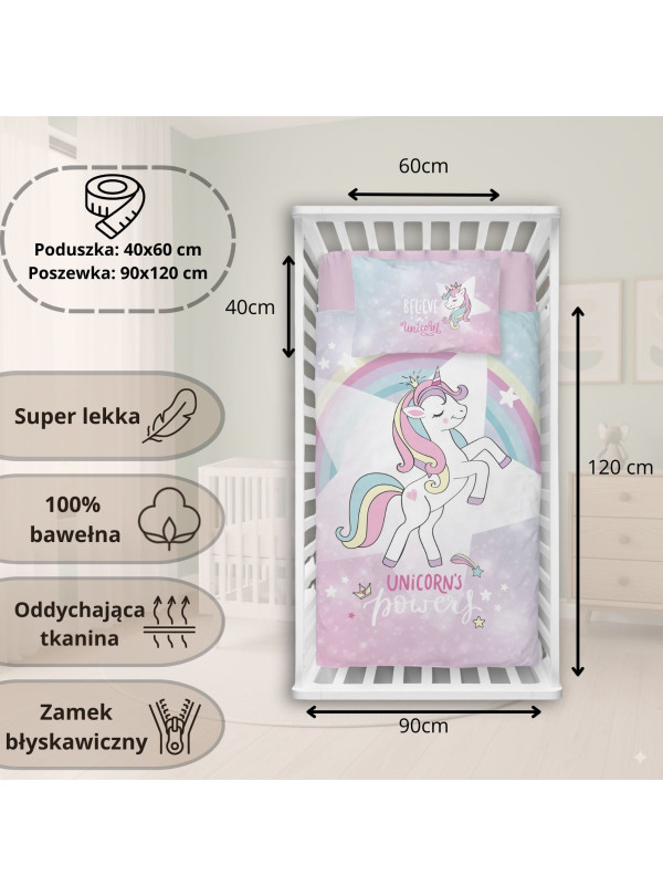 POŚCIEL DO ŁÓŻECZKA 90x120 JEDNOROŻEC RÓŻOWY 5133_A